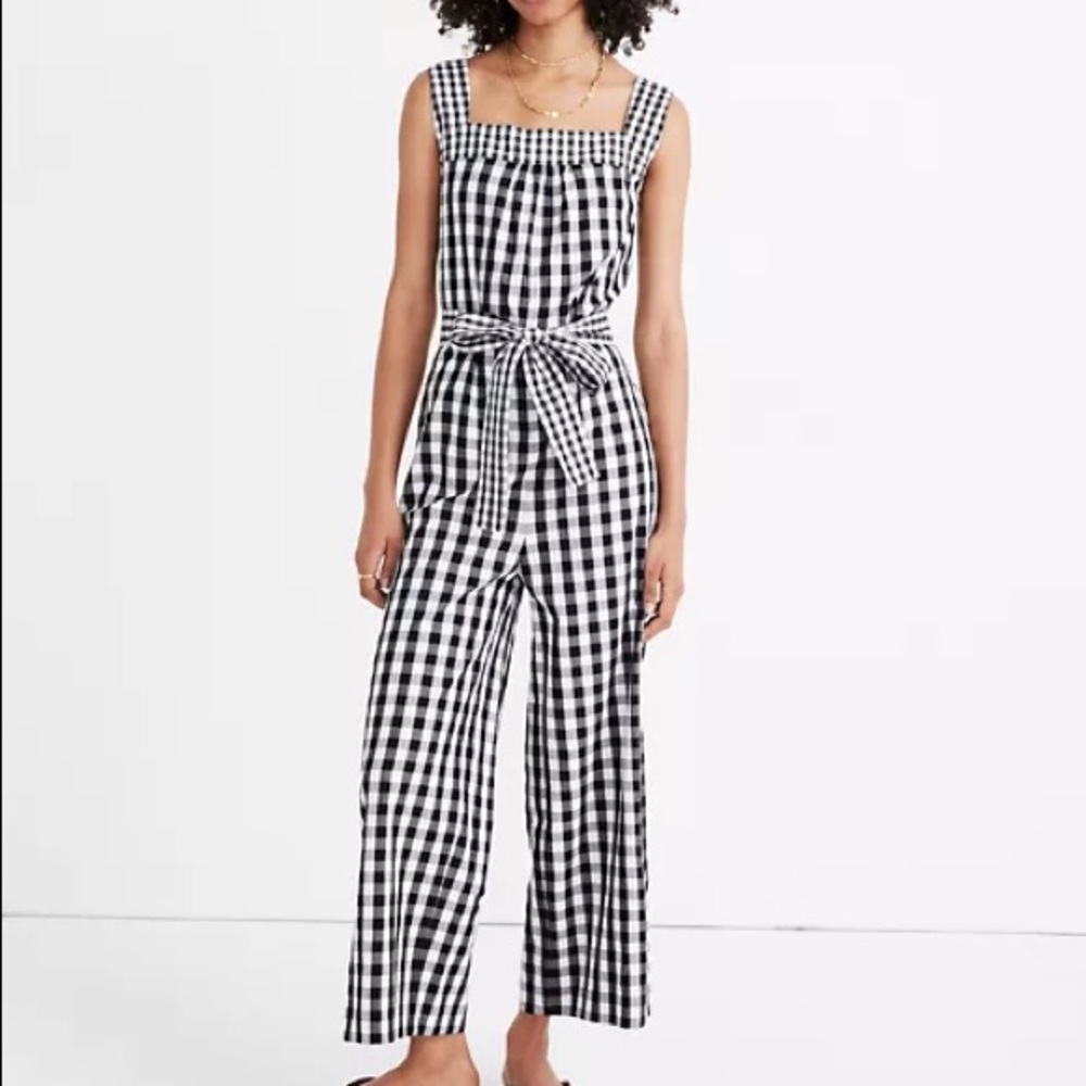 Madewell Gingham Tie Front Jumpsuit